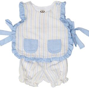 The Oaks Apparel Lily Blue yellow Striped Bloomer Set Sz 6m